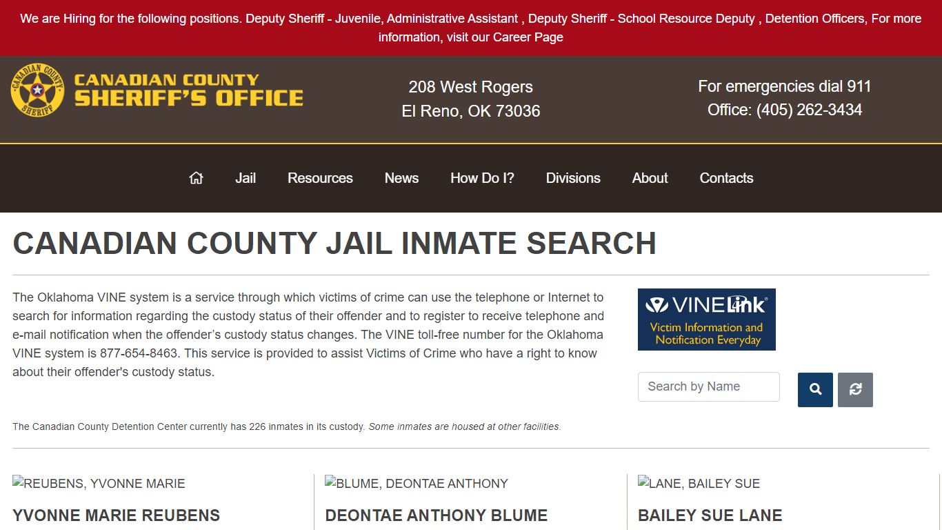 Inmate Search - Canadian County Sheriff's Office